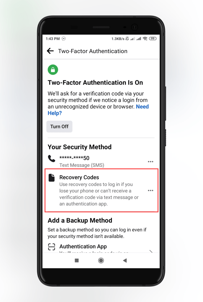 facebook recovery codes