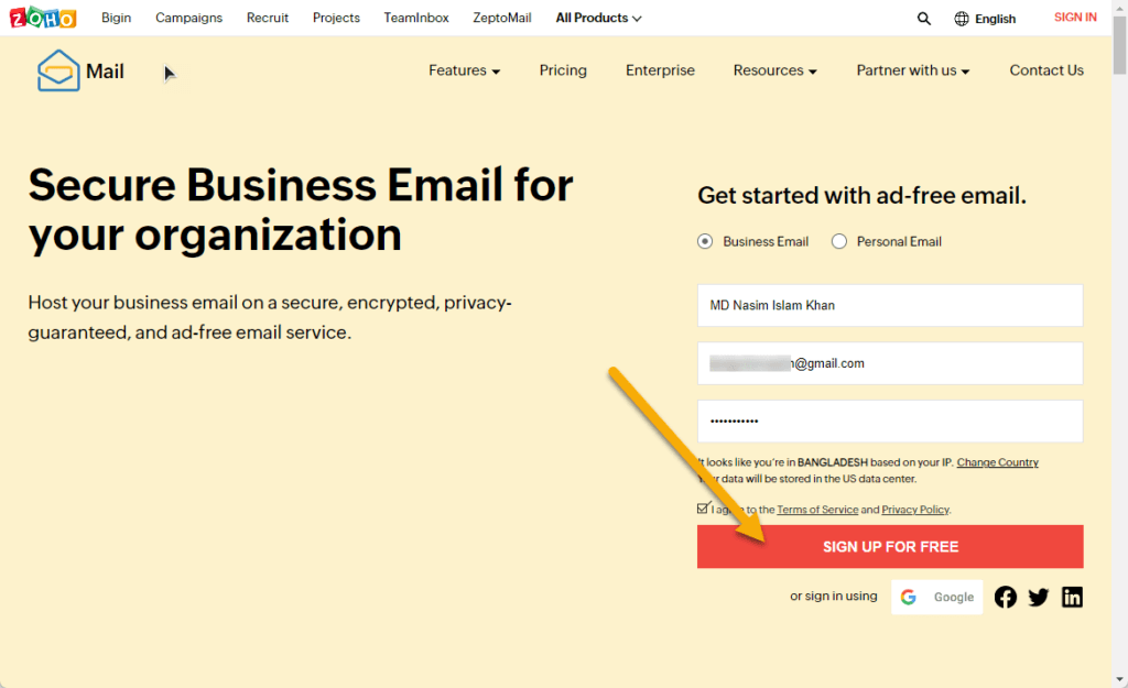 how to create email with zoho mail