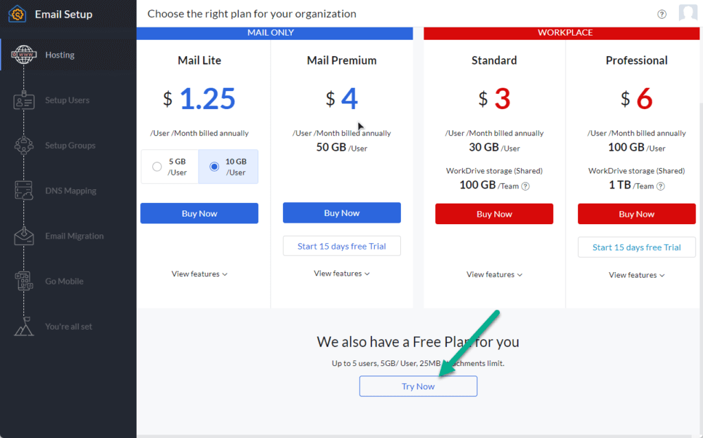 zoho email pricing
